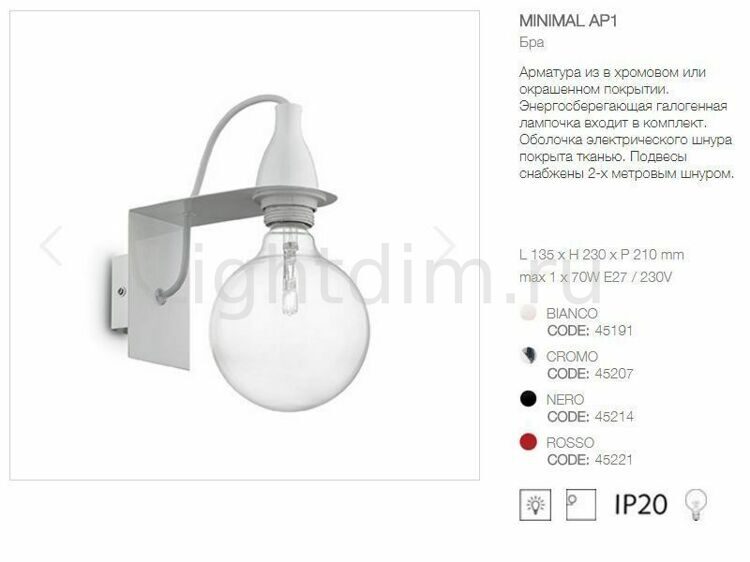 Бра Ideal Lux Minimal AP1 Bianco